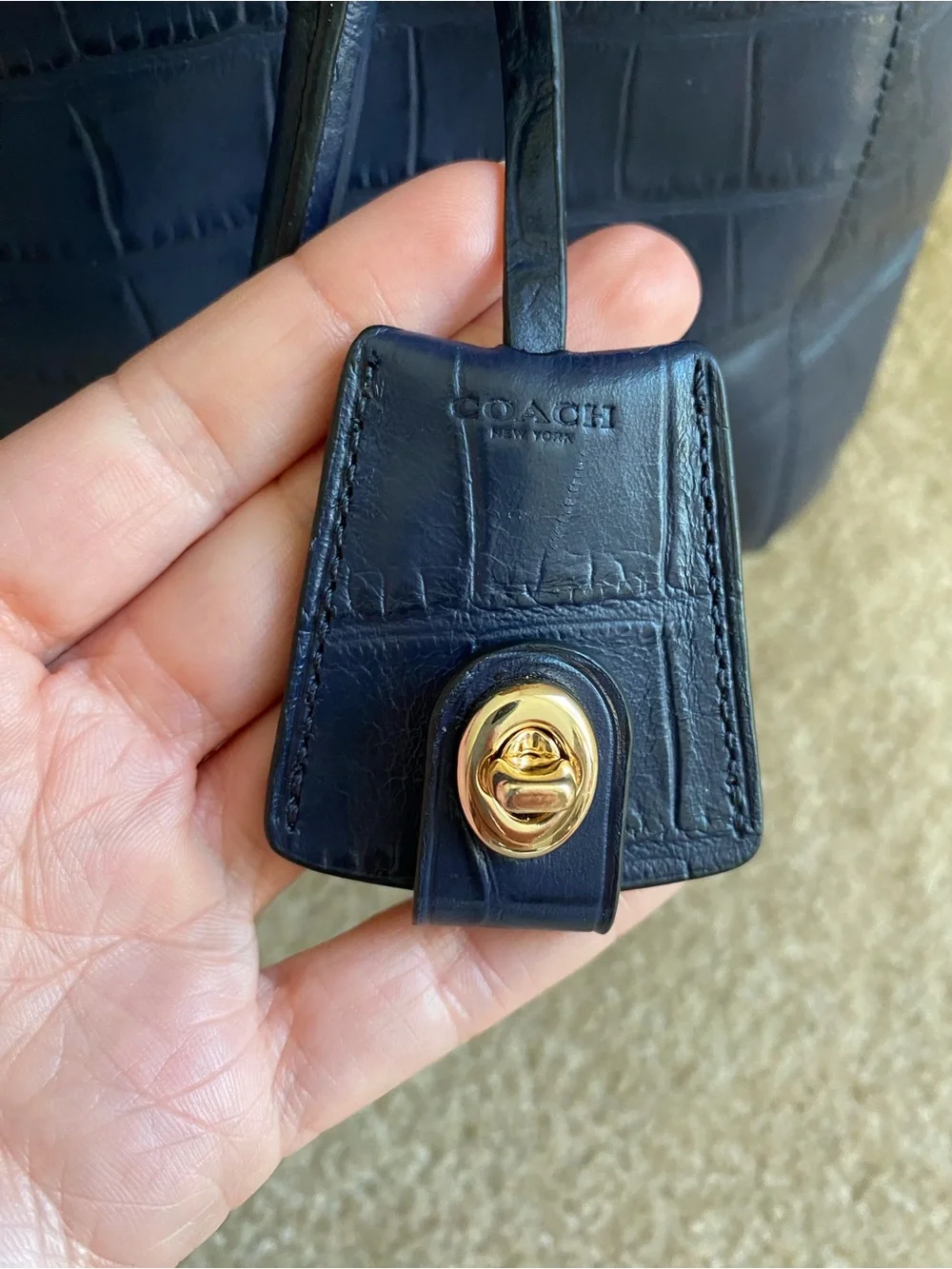 COACH Margot Carryall Purse Midnight Blue Croc-Embossed Leather Designer
